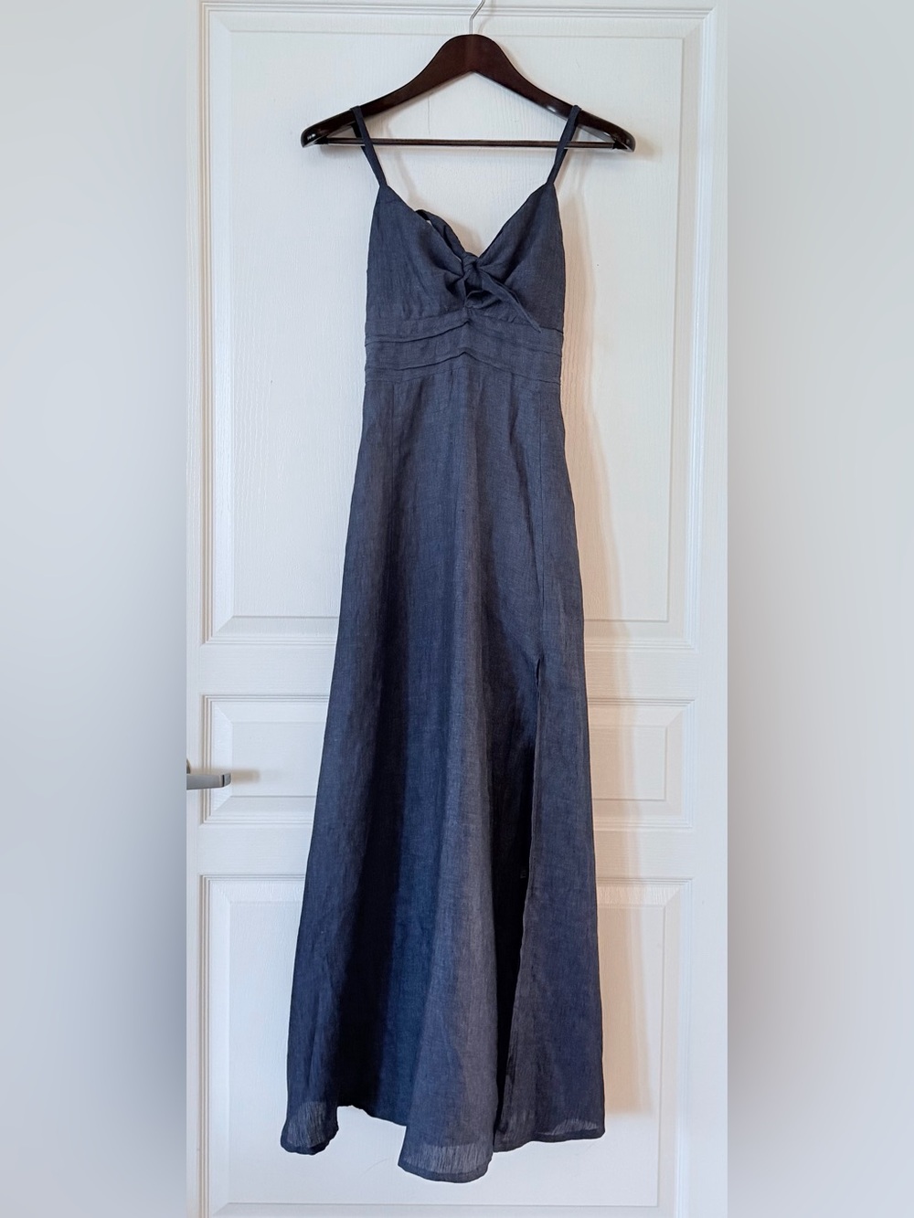 Vanity Blue Linen Maxi Dress with Twist Front